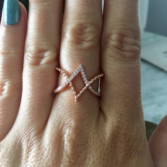 Sterling Silver Simulated Diamond Rose Gold Ring - Picture 8 of 11